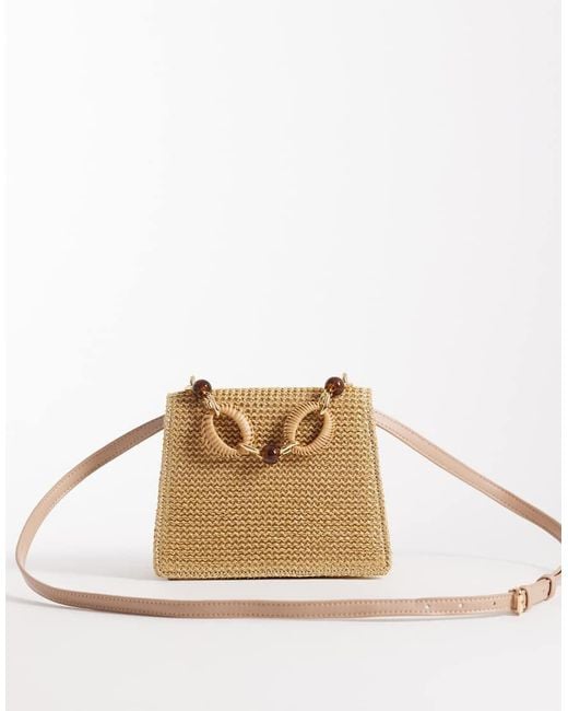 ASOS Natural Straw Crossbody Bag With Resin Top Handle And Detachable Cross Body Strap