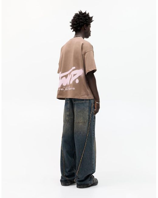 Pull&Bear Brown Short Sleeve T-Shirt With Stwd Graffiti Graphic for men