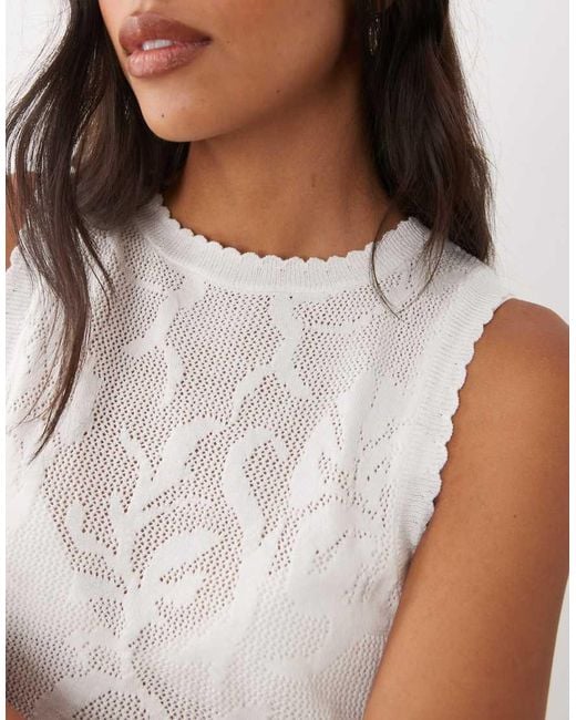 ASOS White Floral Open Knit Sleeveless Top