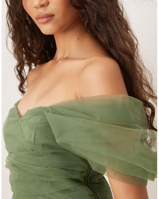 gemy maalouf beaded strapless dress One Shoulder Tulle Maxi Dress in Emerald Green – Lace & Beads