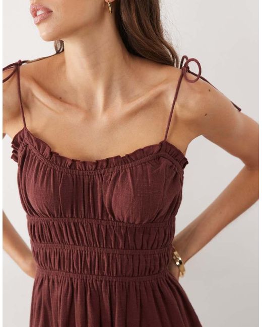 ASOS Brown Faith Beach Shirred Maxi Sundress