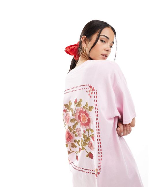 Miss Selfridge Pink Floral Print Oversized Tee