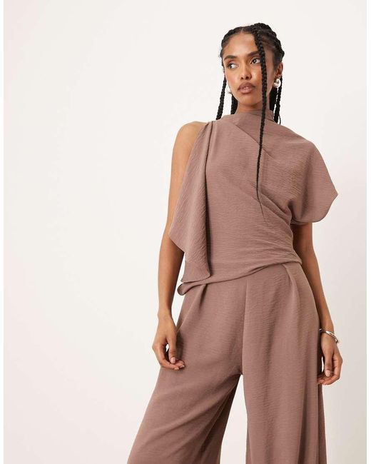 ASOS Brown Asym Drape Neck Jumpsuit