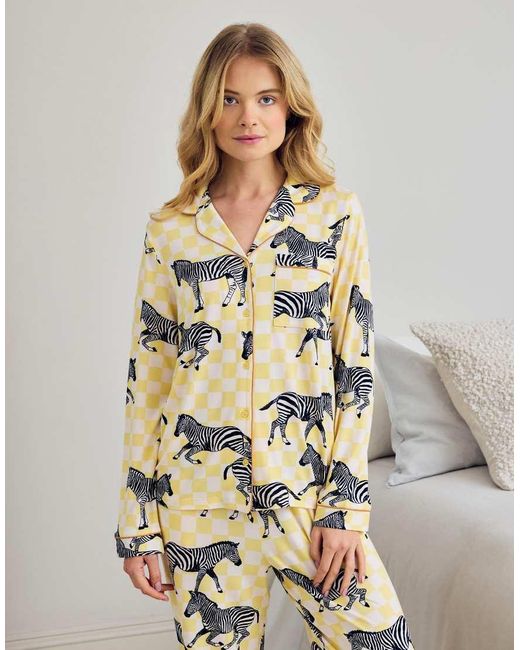 Chelsea Peers Metallic Zebra Checkerboard Print Long Pyjama Set