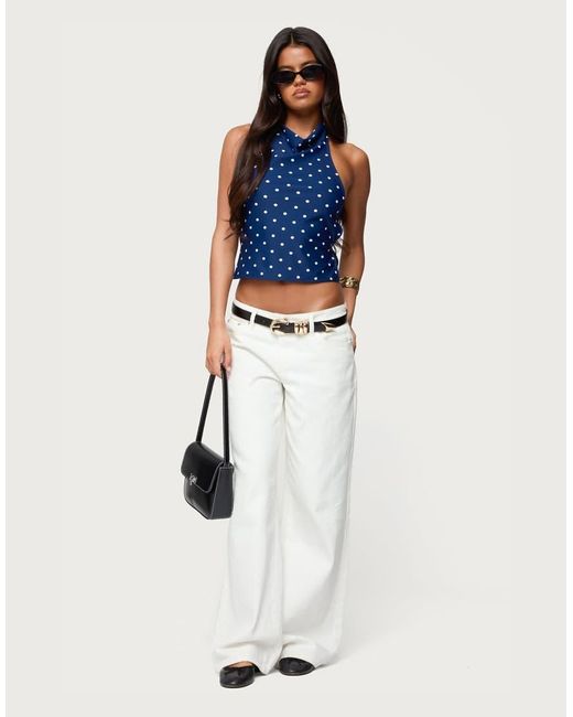 Edikted Blue Raiya Polka Dot Backless Halter Top