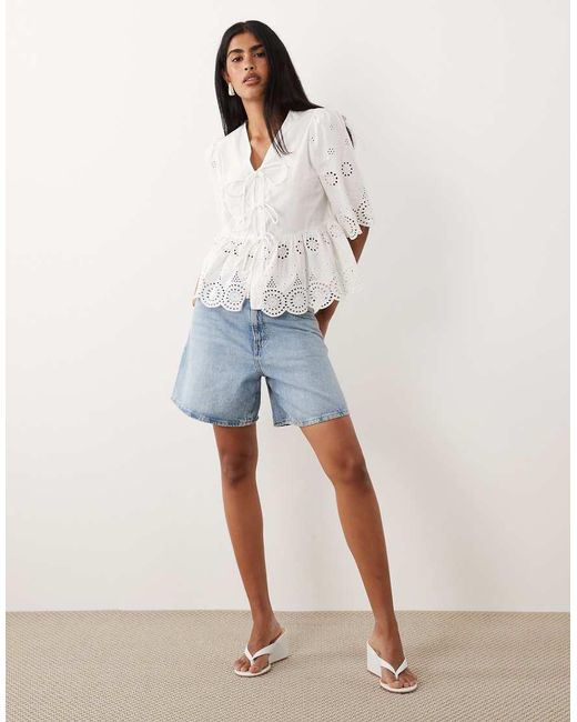 Y.A.S White Tie Front Cotton Broderie Top