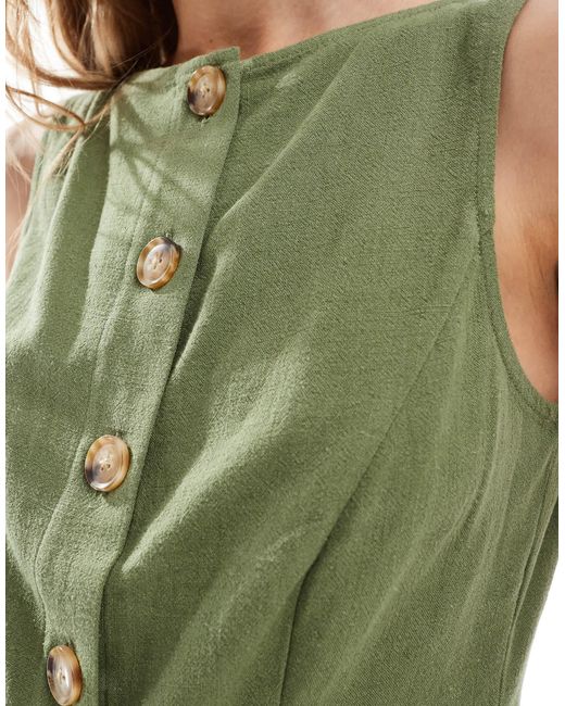 ASOS Green Linen Look Button Front Waistcoat