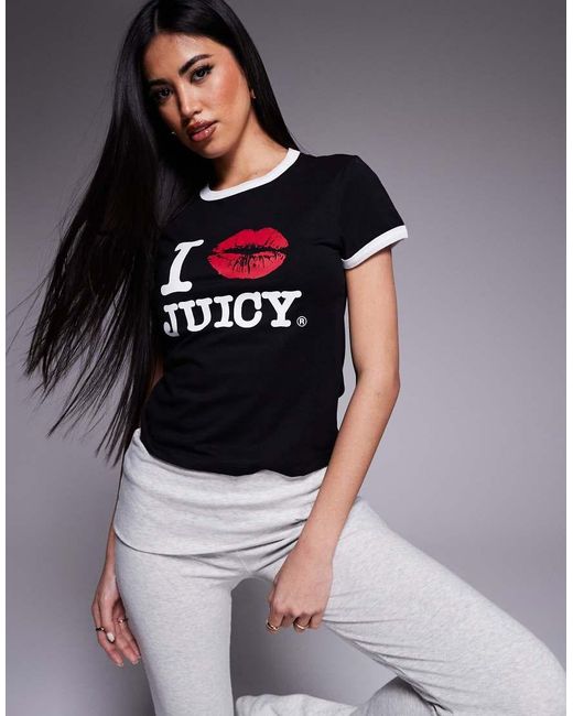 Juicy Couture Gray I Kiss Jc Fitted Ringer T-Shirt