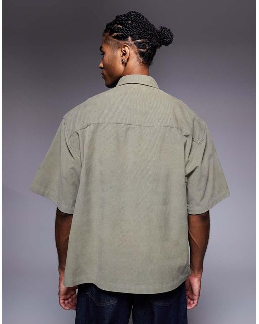 Camisa De Corte Cuadrado Extragrande Con Bordado En El Pecho De Pana De -Verde ASOS de hombre de color Gray