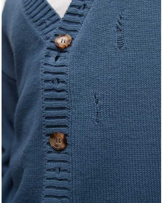 Collusion Blue Distressed Oversized Cardigan for men