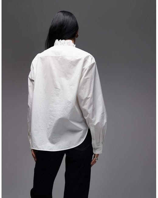 ARKET Gray Pure Cotton Frill Detail Long Sleeve Blouse