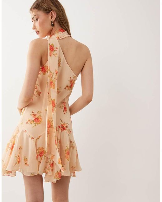 ASOS Natural On Shoulder Mini Dress With Scarf