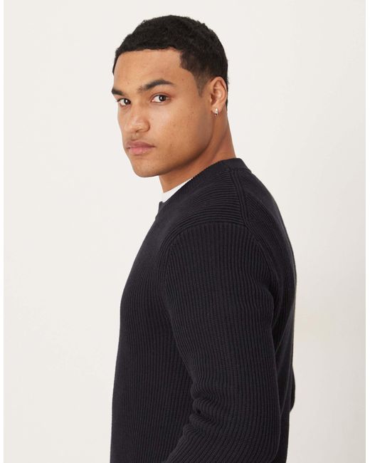 Mango Blue Cotton Round Neck Jumper for men