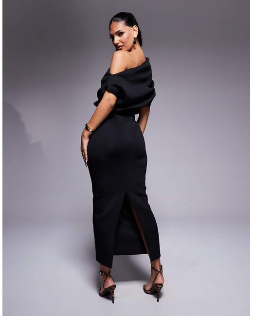 ASOS Blue Dramatic Neckline Midi Dress