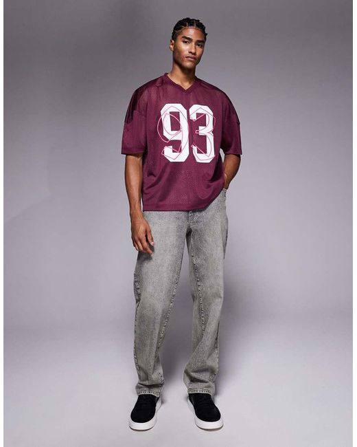ASOS Recht Oversized T-Shirt Met Verlaagde Schouders, V-Hals En Sportprint in het Red voor heren