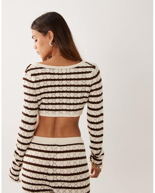 Miss Selfridge Brown Crochet Twist Detail Long Sleeve Top