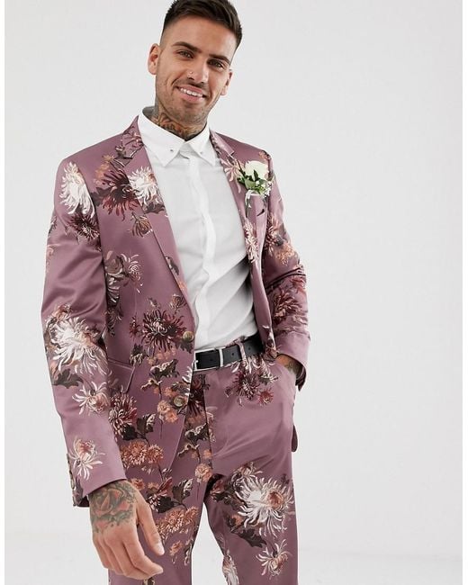 ASOS Wedding Skinny Suit Jacket With Pink Floral Print for men