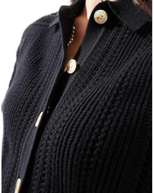 Whistles Black Crochet Detail Knitted Shirt