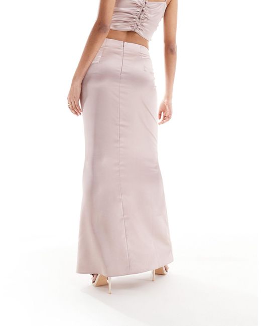 ASOS Pink Satin Ruched Maxi Skirt Co-ord