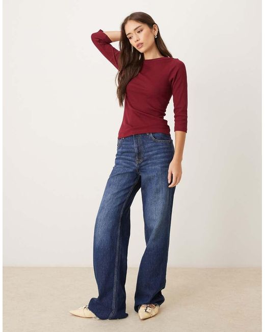 JJXX Red Fifi Boat Neck Long Sleeve T-shirt