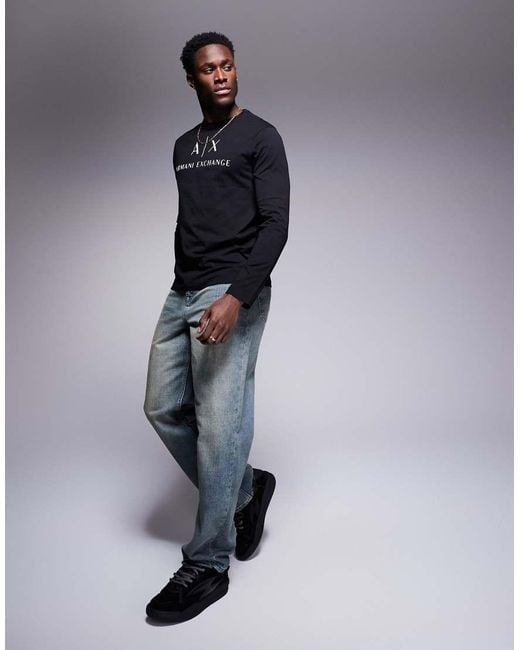 ARMANI EXCHANGE Blue Chest Logo Slim Fit Long Sleeve T-shirt for men