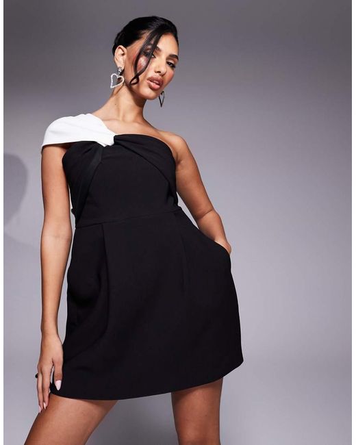 Lavish Alice Blue Monochrome Twisted One Shoulder Mini Dress