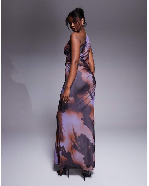 Vestido Midi Morado Asimétrico Con, Abertura Oblicua Y Cordón Ajustable De Malla De ASOS de color Purple