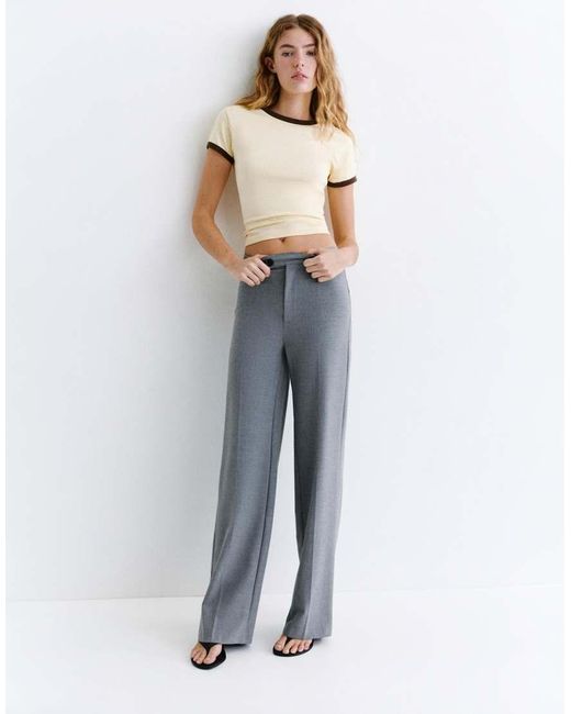 Pull&Bear Gray High Waist Smart Trousers