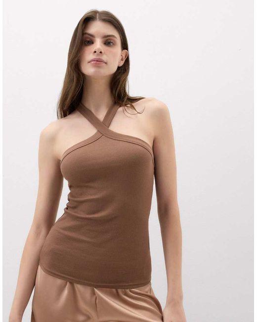 Intimissimi Brown Ribbed Superior Cotton Crossover Cami