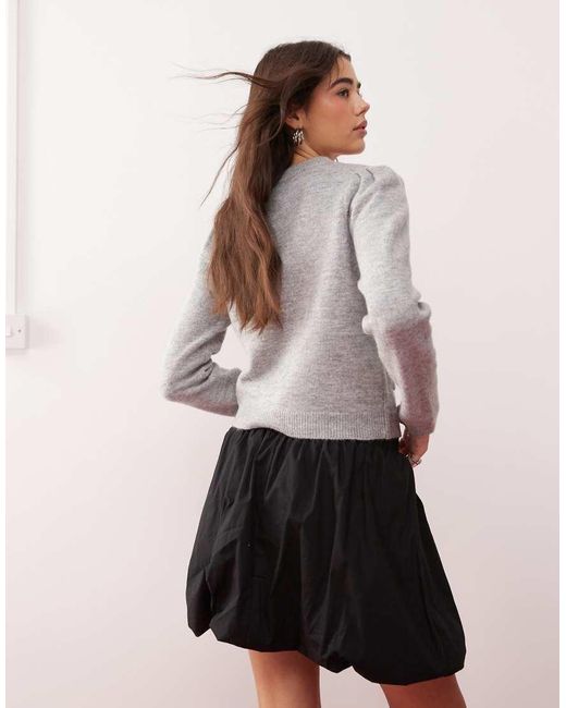 Miss Selfridge Trui Met Siersteentjes En Pofmouwen in het Gray