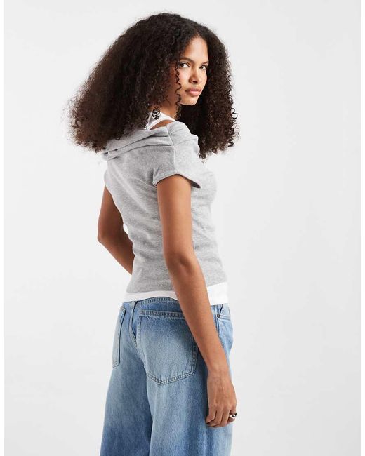 JJXX White Off Shoulder Double Layer Top