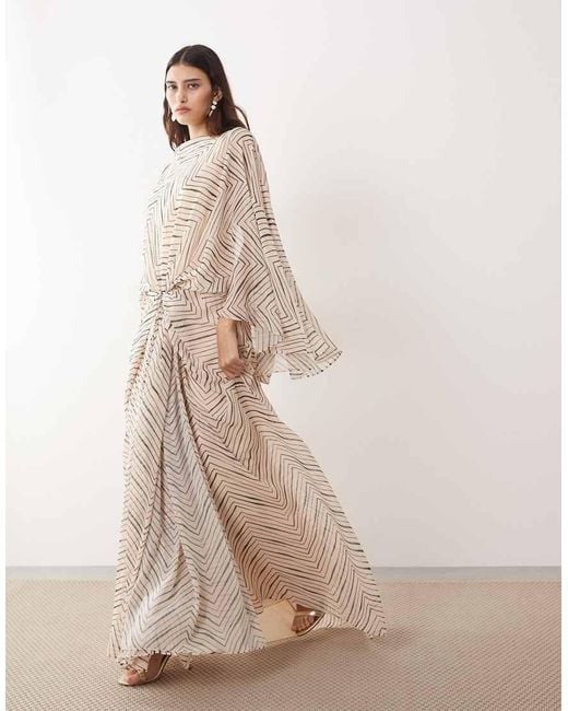 ARRANGE Natural Drop Waist Grecian Draped Cape Sleeve Maxi Dress