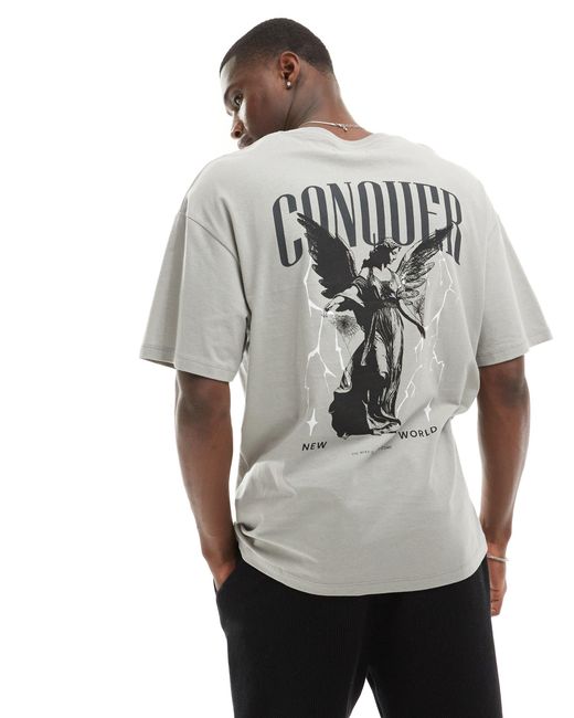T-shirt oversize grigia con stampa di angelo "conquer" sul retro di ADPT in Gray da Uomo