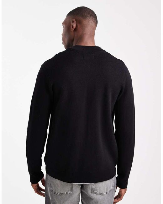 Threadbare Black Knitted Zip Through Bomber Cardigan for men