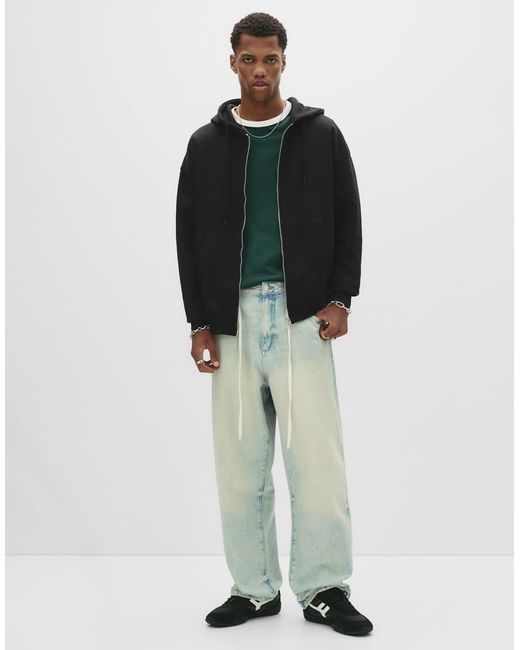 Pull&Bear Black Basic Hoodie With Zipper for men