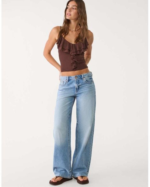 Stradivarius Blue D91 Low Rise Wide Leg Jean