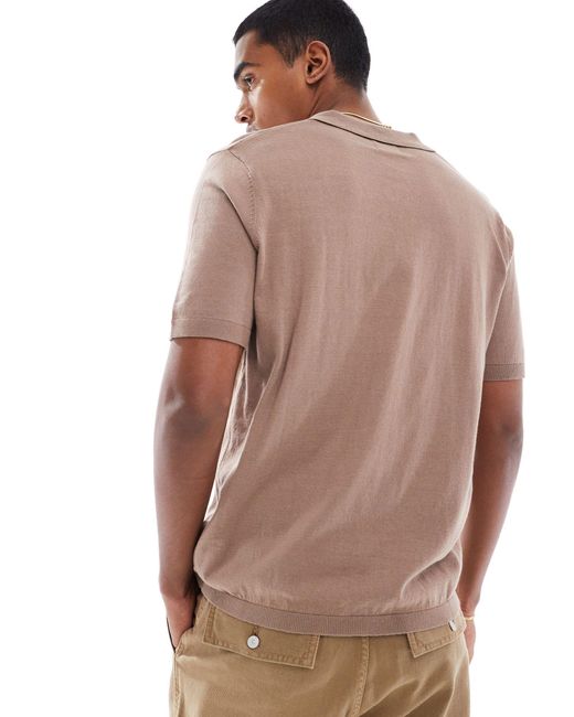 ASOS Brown Oversized Knitted Cotton Notch Neck Polo for men
