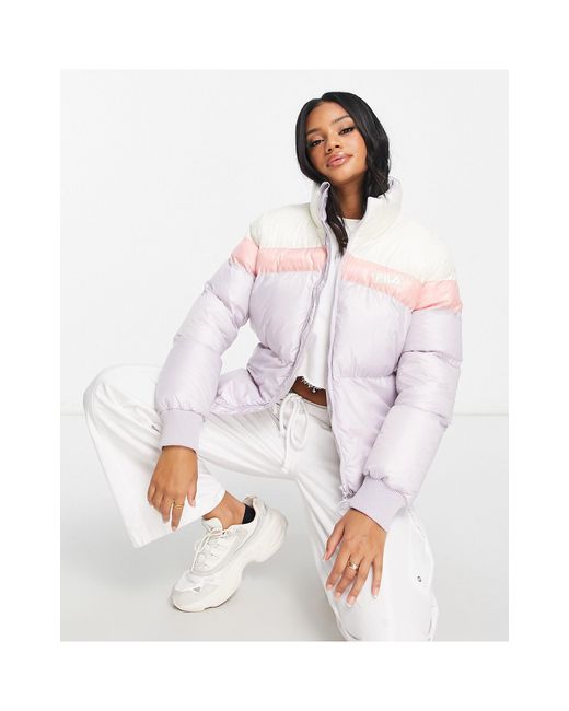 Fila Colour Block Puffer Jacket in White | Lyst