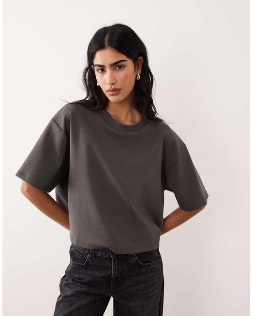 ASOS Gray Interlock Boxy Crop Short Sleeve T-shirt