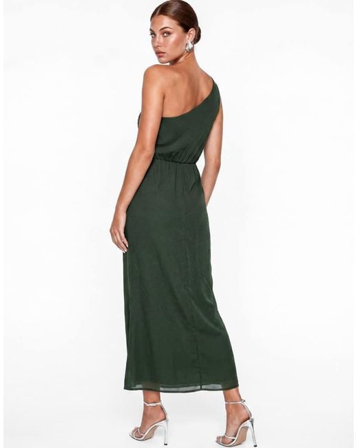 Maya Green Embellished One Shoulder Ruffle Midaxi Dress