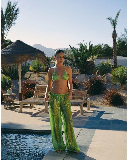 South Beach Green X Liv Silverman Sequin Wide Leg Trouser