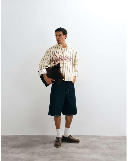 ASOS Yellow Boxy Oversized Stripe Shirt With Front Graphic for men