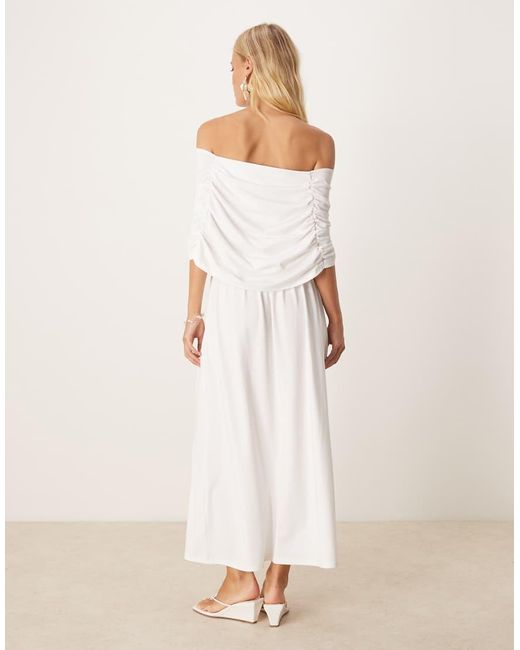 SNDY'S Natural Bandeau Drape Shoulder Detail Drop Waist Maxi Dress