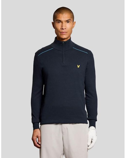 Lyle & Scott Blue Mid Knits Golf Tipped Quarter Zip Jumper for men