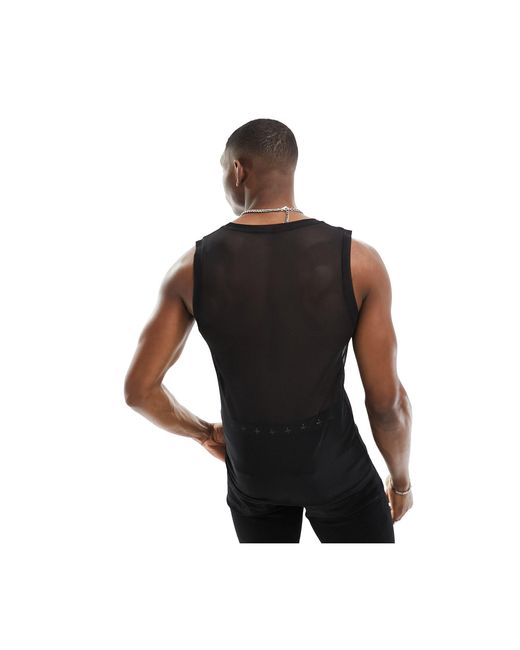 ASOS – körperbetontes muskelshirt aus netzstoff mit strassbesatz in Black für Herren