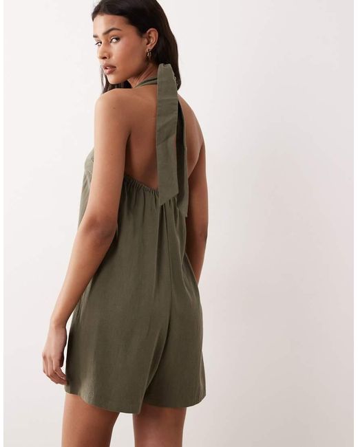 Miss Selfridge Natural Linen Blend Halter Romper
