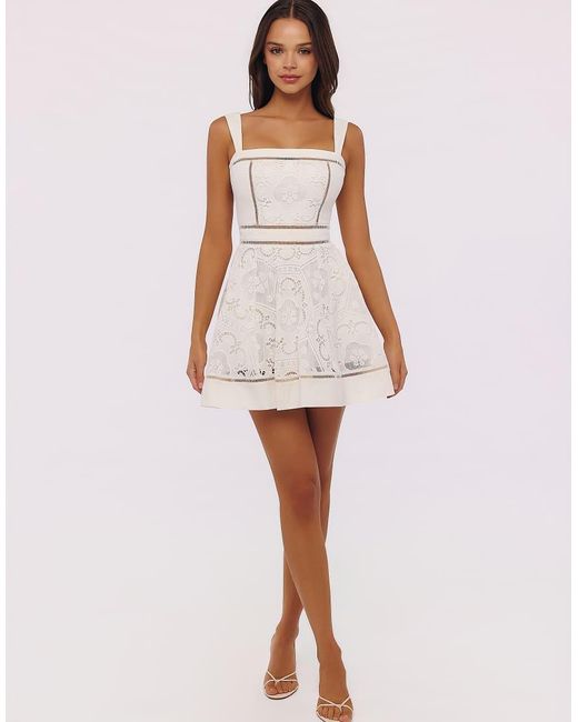 House Of Cb White Ava Custom Lace Cotton Broderie Anglaise Mini Sundress