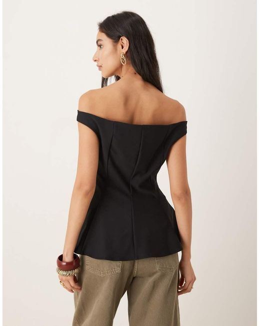 Mango Black Off Shoulder Top With Peplum Hem
