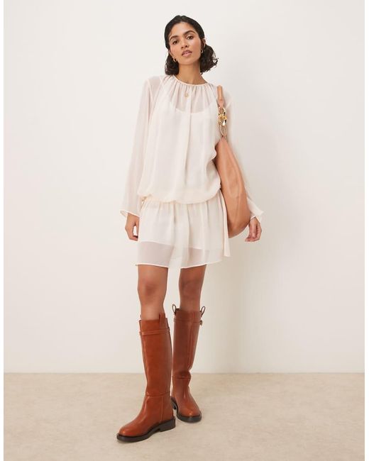 ASOS Natural Chiffon Boho Blouson Mini Dress