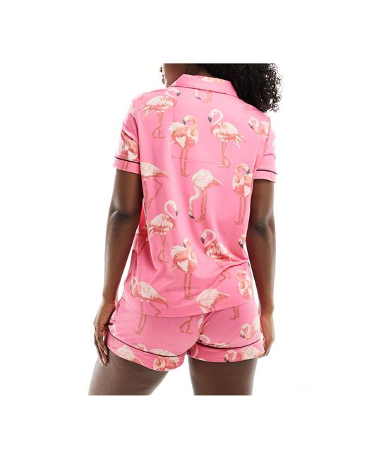 Chelsea Peers Pink – set aus kurzärmligem oberteil und shorts mit flamingoprint aus polyester-jersey